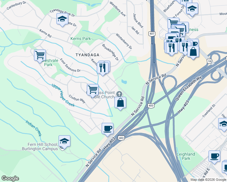 map of restaurants, bars, coffee shops, grocery stores, and more near in Burlington