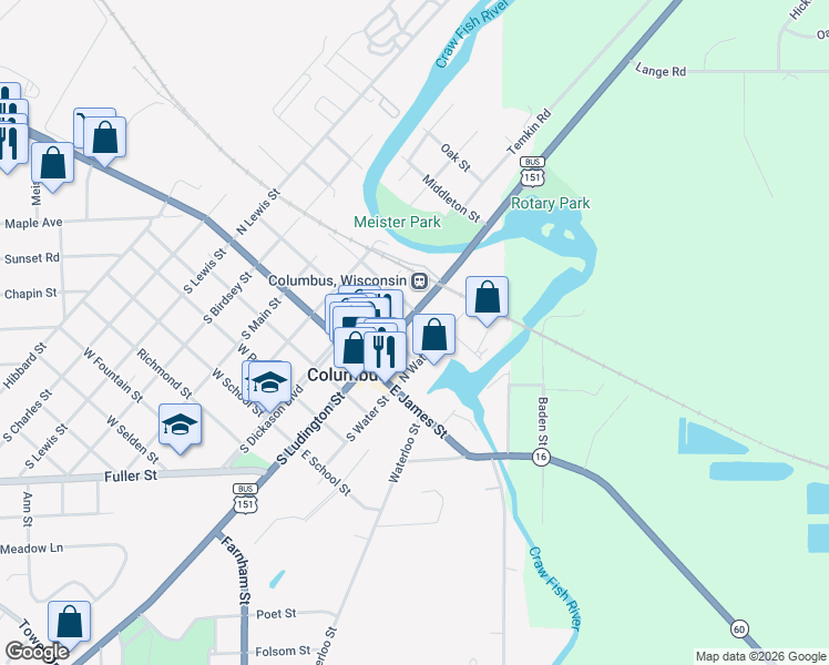 map of restaurants, bars, coffee shops, grocery stores, and more near 244A North Ludington Street in Columbus
