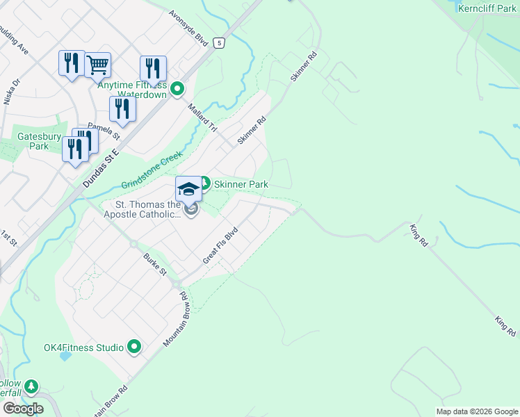 map of restaurants, bars, coffee shops, grocery stores, and more near 398 Mountain Brow Road in Burlington