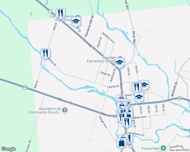map of restaurants, bars, coffee shops, grocery stores, and more near 8 Fayette St in Camden