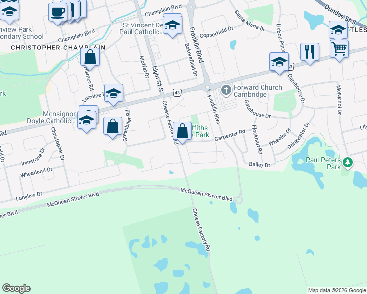 map of restaurants, bars, coffee shops, grocery stores, and more near 8 Swift Crescent in Cambridge