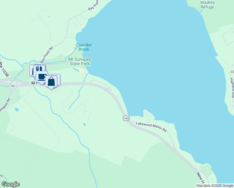 map of restaurants, bars, coffee shops, grocery stores, and more near 1297 New Hampshire Route 103 in Newbury