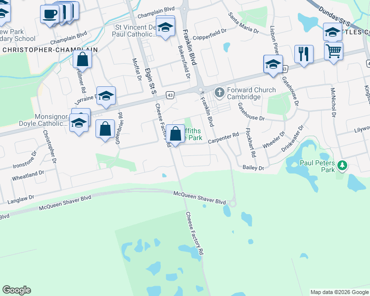 map of restaurants, bars, coffee shops, grocery stores, and more near 8 Swift Crescent in Cambridge