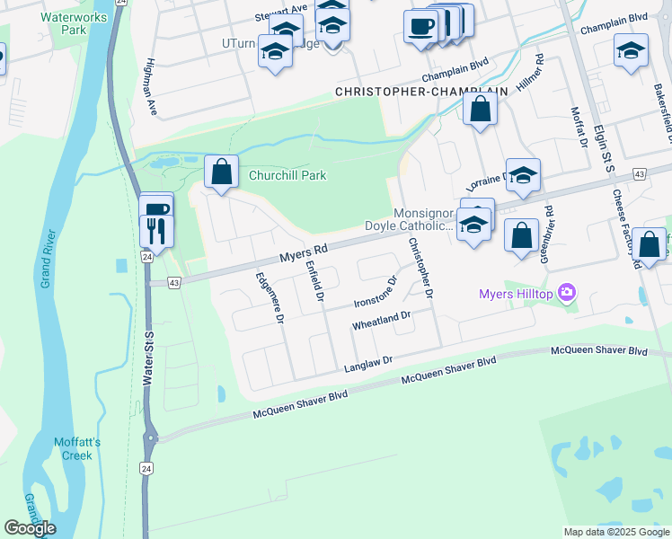 map of restaurants, bars, coffee shops, grocery stores, and more near 42 Aldridge Crescent in Cambridge