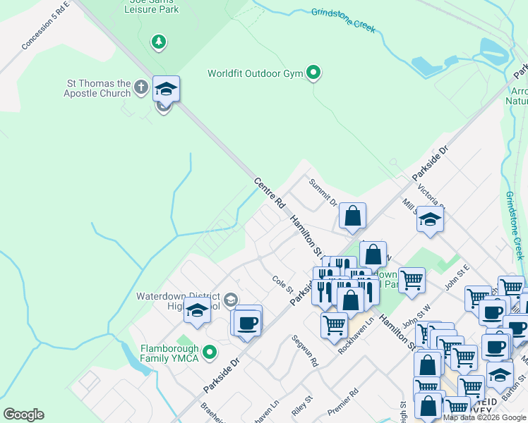 map of restaurants, bars, coffee shops, grocery stores, and more near 26 Hiscott Drive in Hamilton