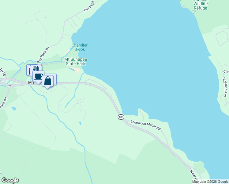 map of restaurants, bars, coffee shops, grocery stores, and more near 1297 New Hampshire Route 103 in Newbury