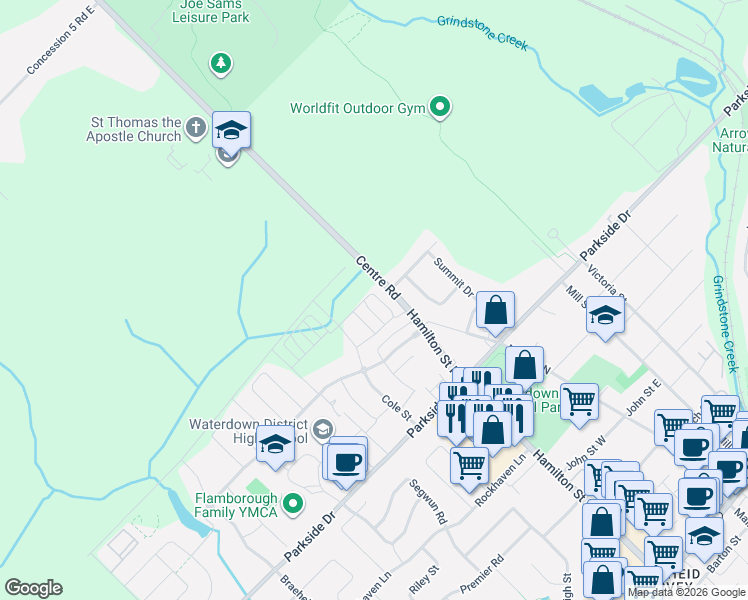 map of restaurants, bars, coffee shops, grocery stores, and more near 87 Hugill Way in Hamilton