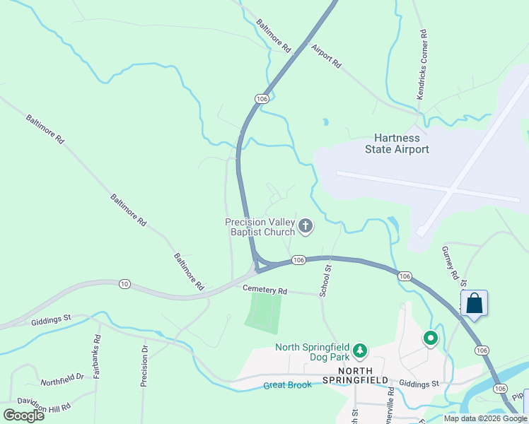 map of restaurants, bars, coffee shops, grocery stores, and more near 70 Vermont 106 in Springfield