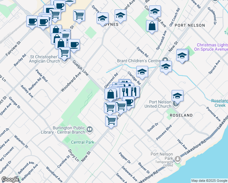 map of restaurants, bars, coffee shops, grocery stores, and more near 511 Guelph Line in Burlington