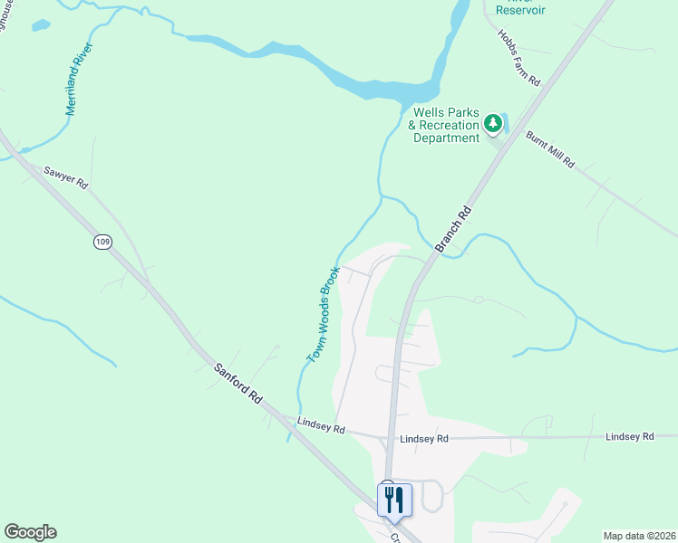 map of restaurants, bars, coffee shops, grocery stores, and more near 26 Baker Road in Wells