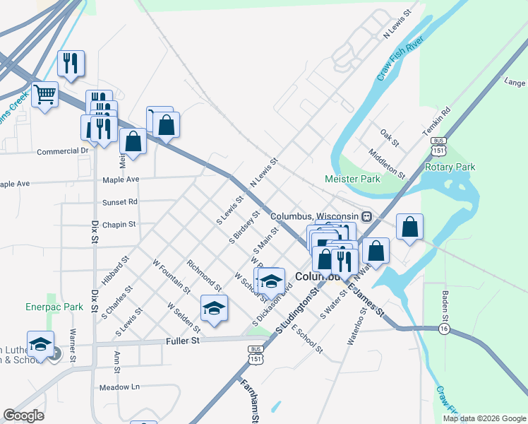 map of restaurants, bars, coffee shops, grocery stores, and more near 459 West James Street in Columbus