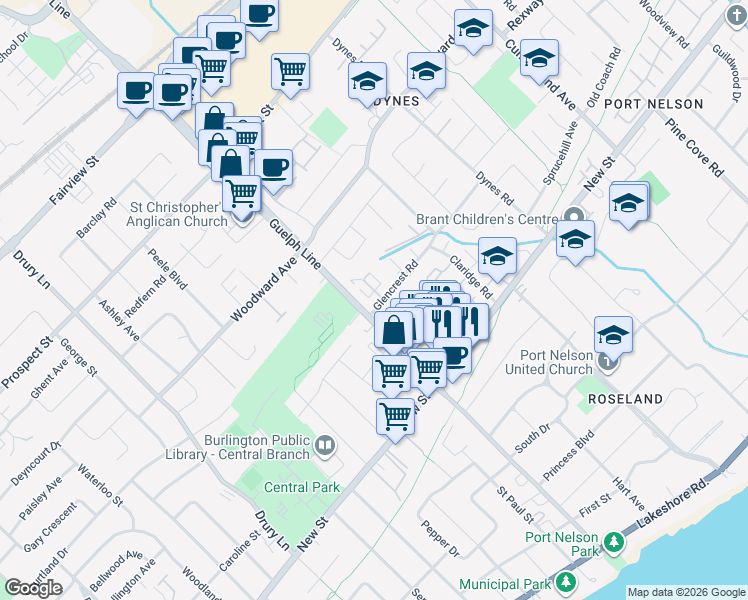 map of restaurants, bars, coffee shops, grocery stores, and more near 3021 Glencrest Road in Burlington