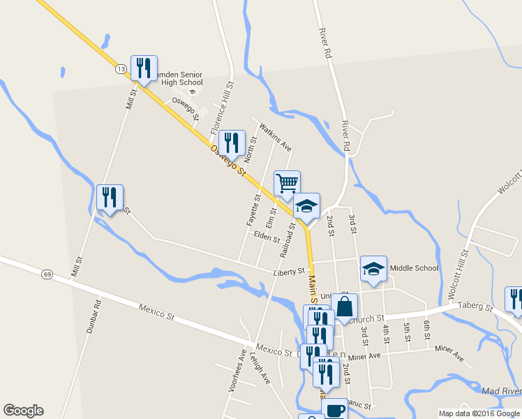 map of restaurants, bars, coffee shops, grocery stores, and more near 25 Fayette St in Camden