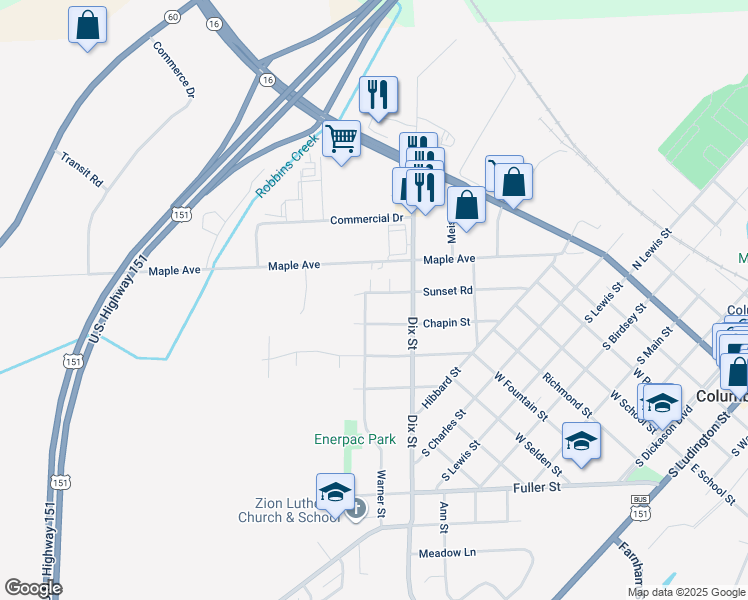 map of restaurants, bars, coffee shops, grocery stores, and more near 371 Sunset Road in Columbus