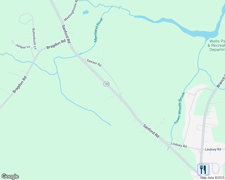 map of restaurants, bars, coffee shops, grocery stores, and more near Sanford Road in Wells