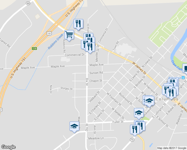 map of restaurants, bars, coffee shops, grocery stores, and more near 241 Sunset Road in Columbus