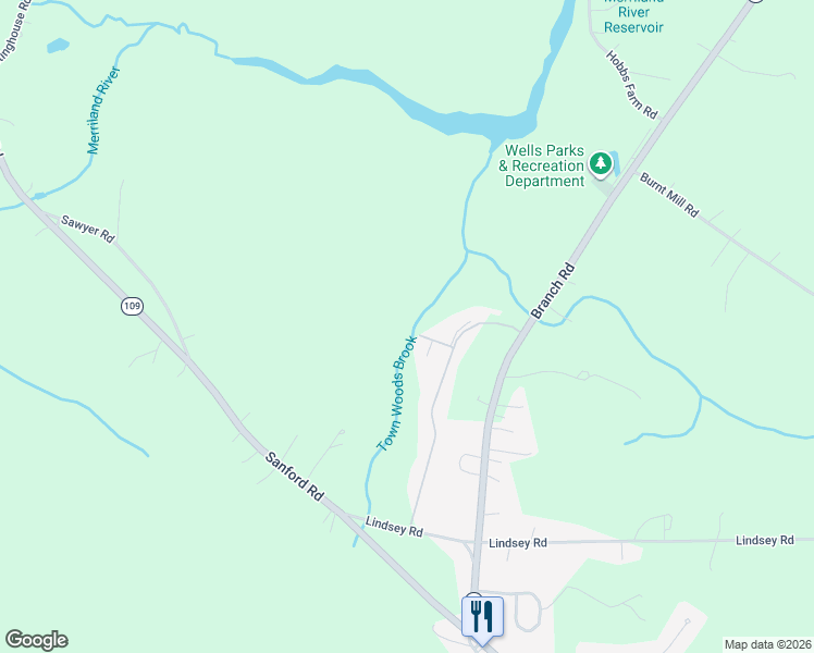 map of restaurants, bars, coffee shops, grocery stores, and more near 26 Baker Road in Wells