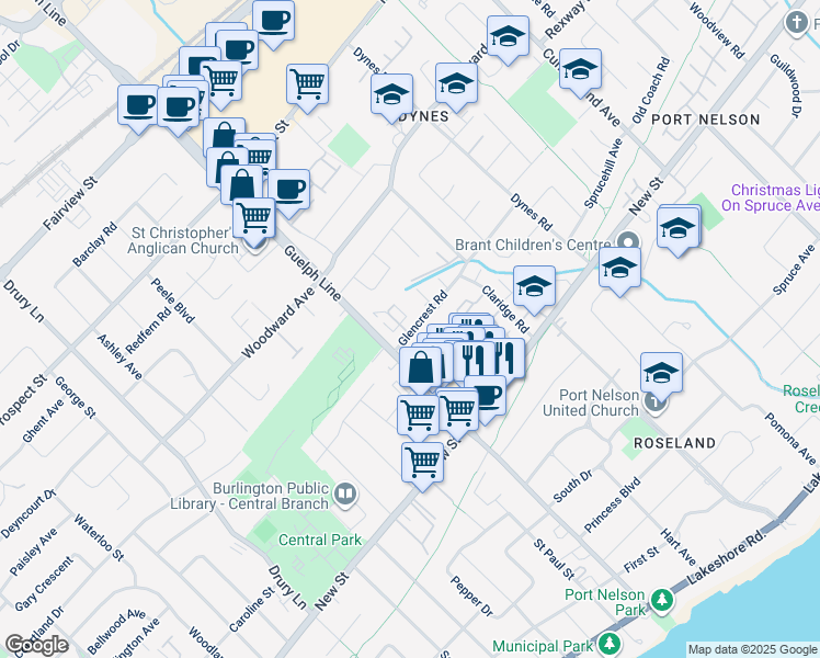 map of restaurants, bars, coffee shops, grocery stores, and more near 3049 Glencrest Road in Burlington