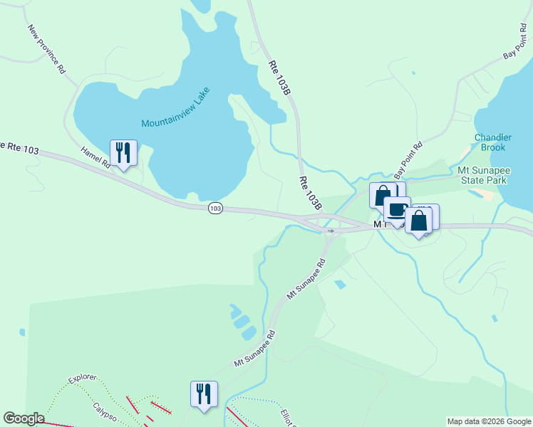 map of restaurants, bars, coffee shops, grocery stores, and more near 682 New Hampshire Route 103 in Newbury