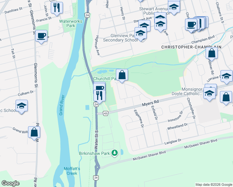 map of restaurants, bars, coffee shops, grocery stores, and more near 16 Pinecrest Avenue in Cambridge