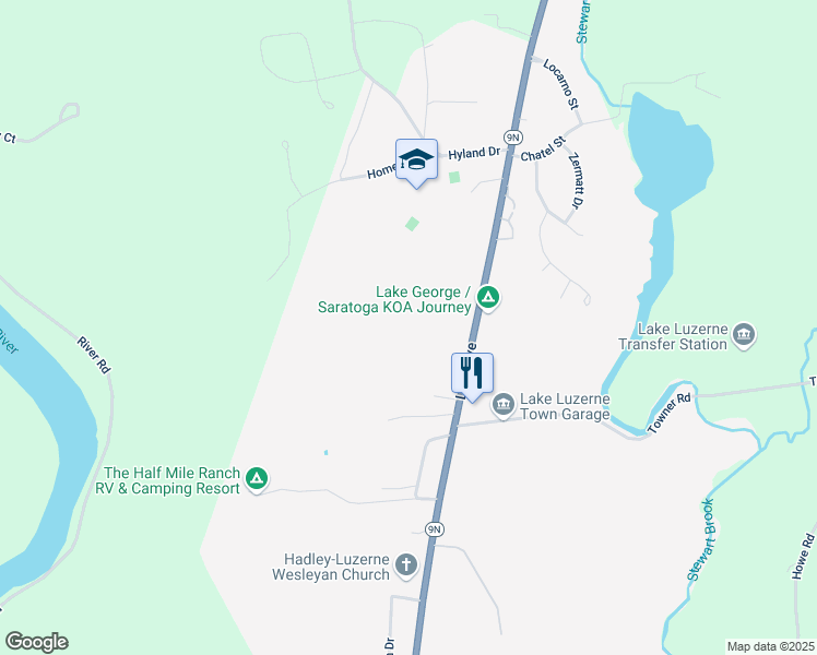 map of restaurants, bars, coffee shops, grocery stores, and more near 579 Lake Avenue in Lake Luzerne