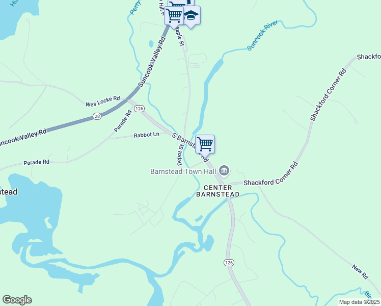 map of restaurants, bars, coffee shops, grocery stores, and more near 75 South Barnstead Road in Barnstead