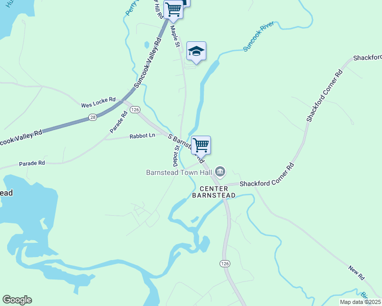 map of restaurants, bars, coffee shops, grocery stores, and more near 75 South Barnstead Road in Barnstead