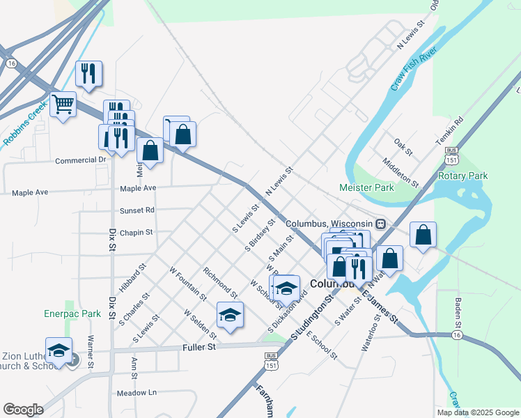 map of restaurants, bars, coffee shops, grocery stores, and more near 553 West James Street in Columbus