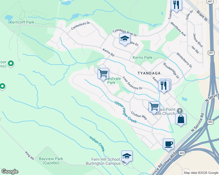 map of restaurants, bars, coffee shops, grocery stores, and more near 1660 Valley Close in Burlington