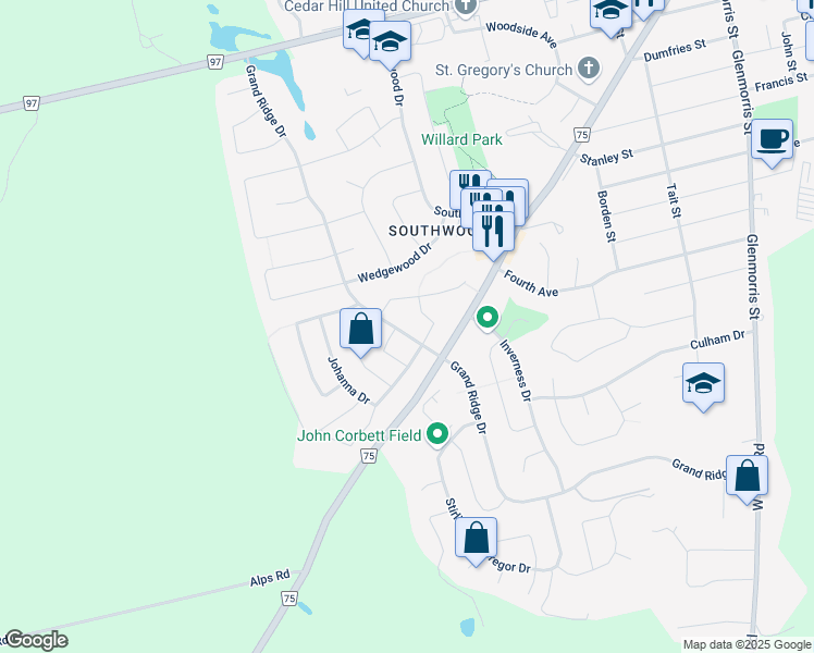 map of restaurants, bars, coffee shops, grocery stores, and more near 332 Grand Ridge Drive in Cambridge