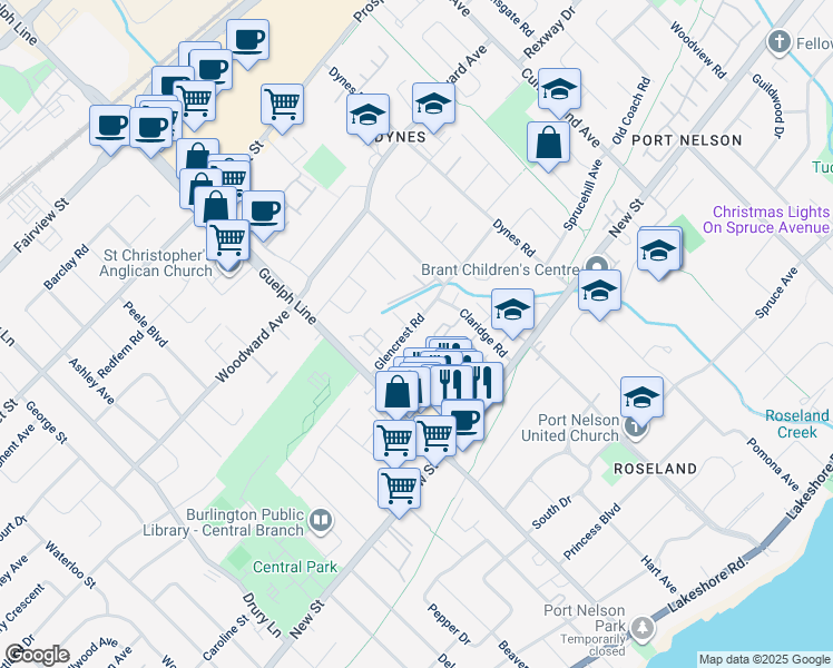 map of restaurants, bars, coffee shops, grocery stores, and more near 3050 Glencrest Road in Burlington