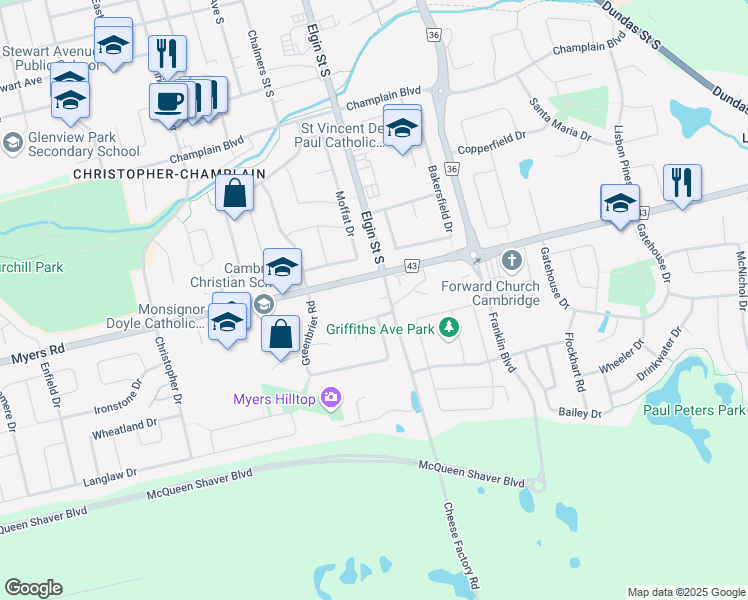 map of restaurants, bars, coffee shops, grocery stores, and more near 40 Cheese Factory Road in Cambridge