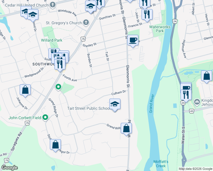 map of restaurants, bars, coffee shops, grocery stores, and more near 8 Gordon Street in Cambridge