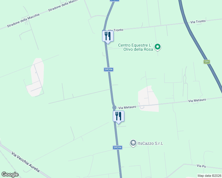 map of restaurants, bars, coffee shops, grocery stores, and more near 42 Strada Regionale 206 in Provincia di Livorno