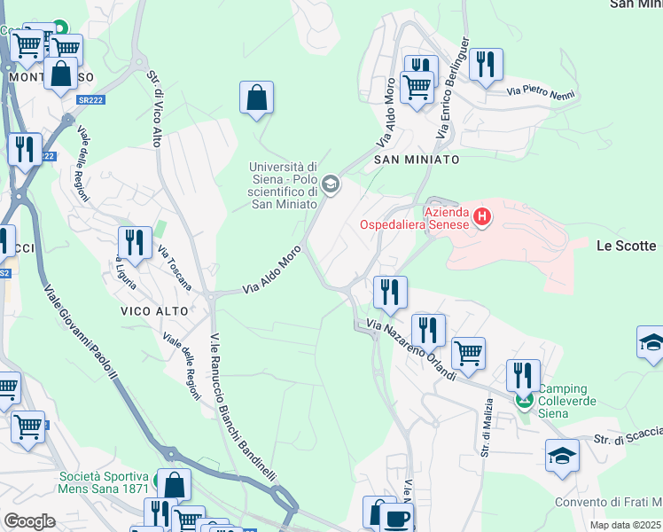 map of restaurants, bars, coffee shops, grocery stores, and more near 19 Via Luigi Einaudi in Siena
