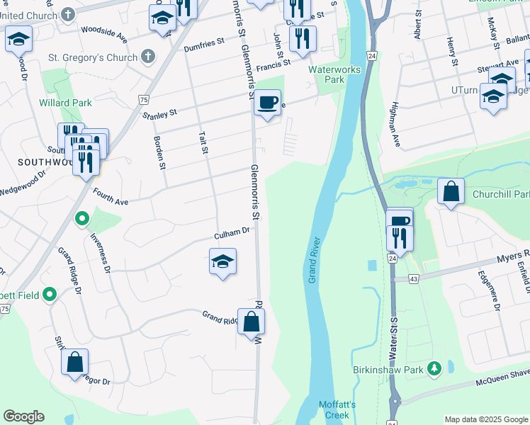 map of restaurants, bars, coffee shops, grocery stores, and more near 181 West River Road in Cambridge
