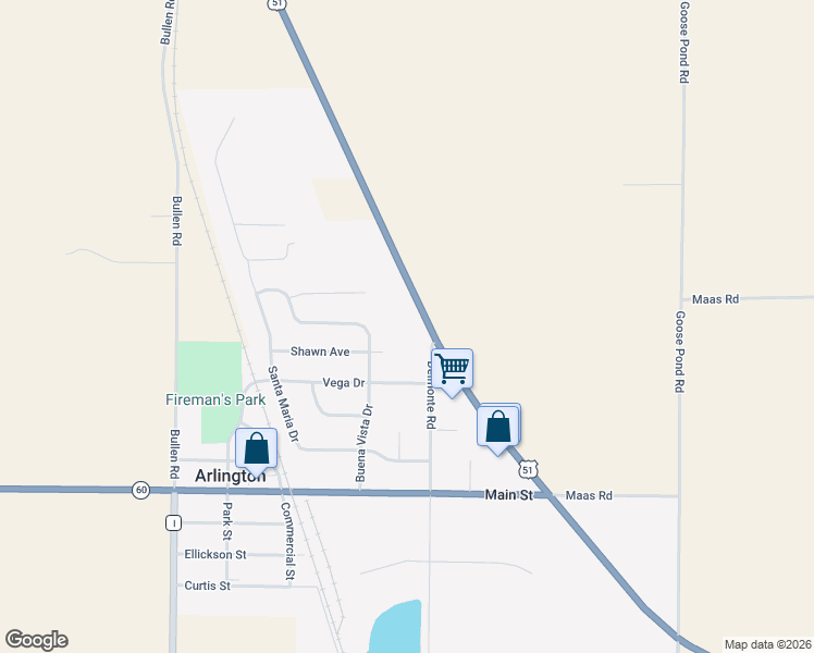 map of restaurants, bars, coffee shops, grocery stores, and more near N1849 U.S. 51 in Arlington