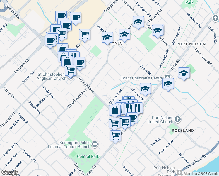 map of restaurants, bars, coffee shops, grocery stores, and more near 452 Arlington Boulevard in Burlington