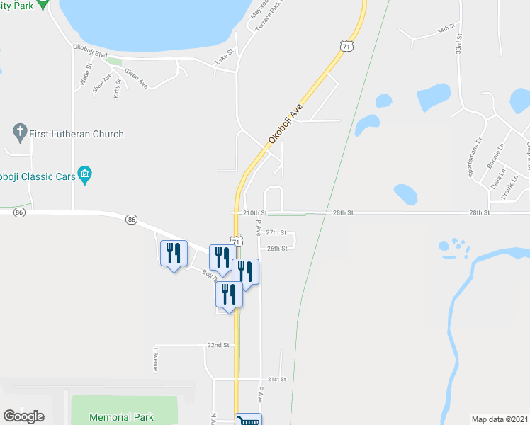 map of restaurants, bars, coffee shops, grocery stores, and more near 840 210th Street in Milford