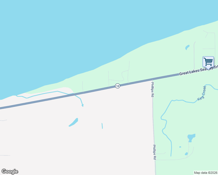 map of restaurants, bars, coffee shops, grocery stores, and more near 6400 Lake Road in Burt