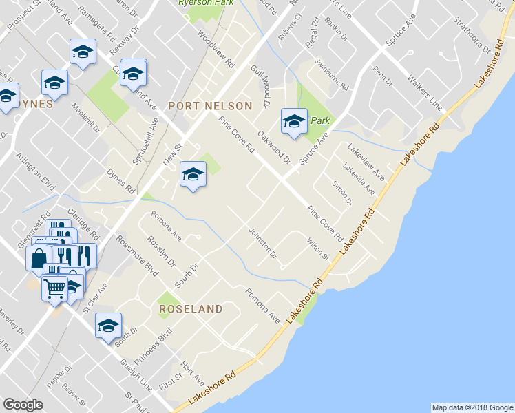 map of restaurants, bars, coffee shops, grocery stores, and more near 3269 Spruce Avenue in Burlington
