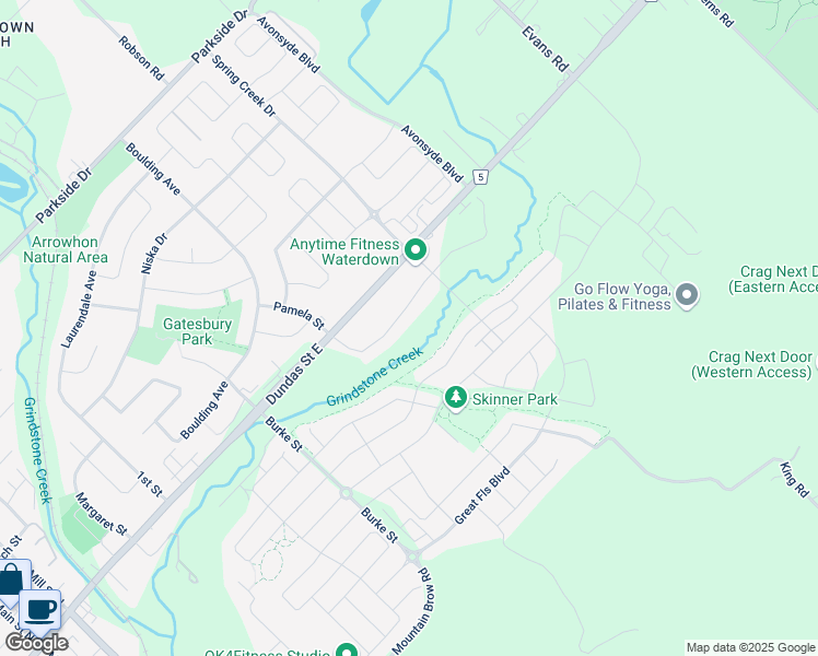 map of restaurants, bars, coffee shops, grocery stores, and more near 247 Humphrey Street in Hamilton