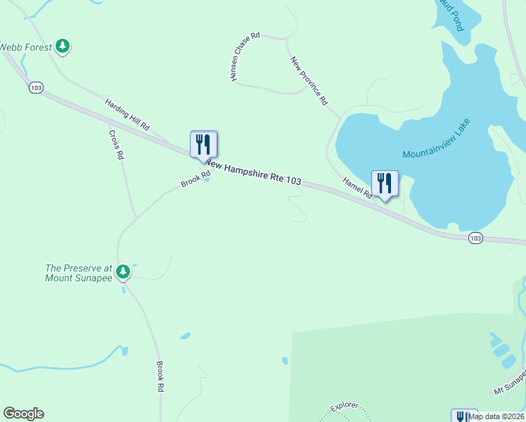 map of restaurants, bars, coffee shops, grocery stores, and more near 628 New Hampshire Route 103 in Sunapee