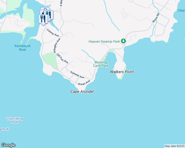map of restaurants, bars, coffee shops, grocery stores, and more near 216 Ocean Avenue in Kennebunkport