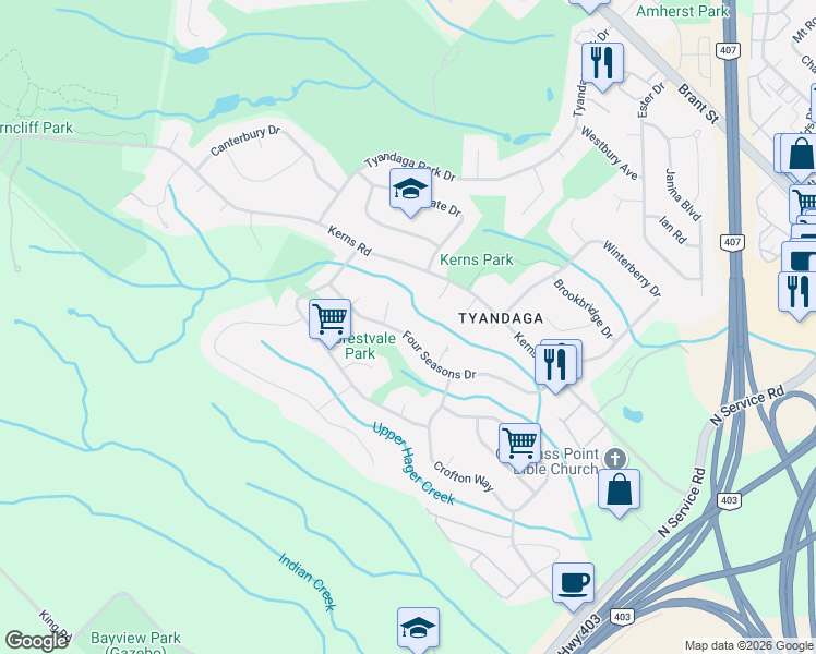 map of restaurants, bars, coffee shops, grocery stores, and more near 1941 Four Seasons Drive in Burlington