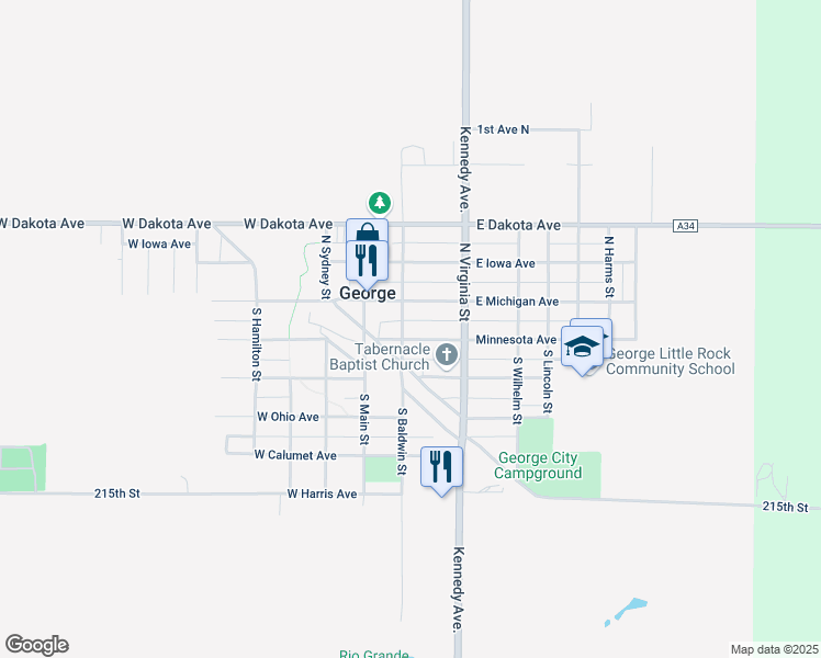map of restaurants, bars, coffee shops, grocery stores, and more near 201-299 Minnesota Avenue in George