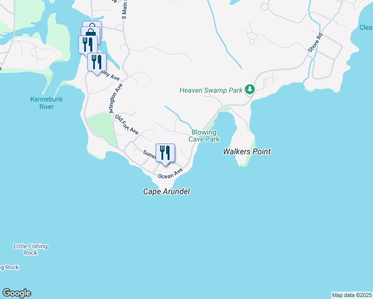map of restaurants, bars, coffee shops, grocery stores, and more near 216 Ocean Avenue in Kennebunkport