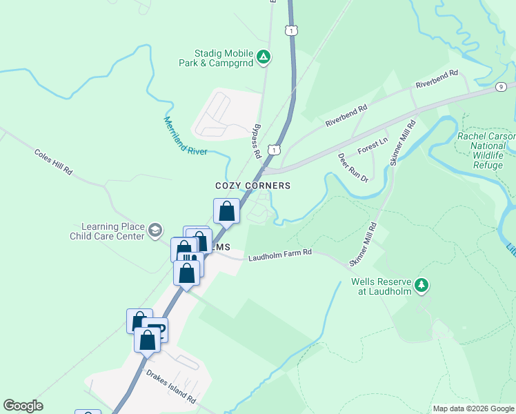 map of restaurants, bars, coffee shops, grocery stores, and more near 70 Bypass Road in Wells