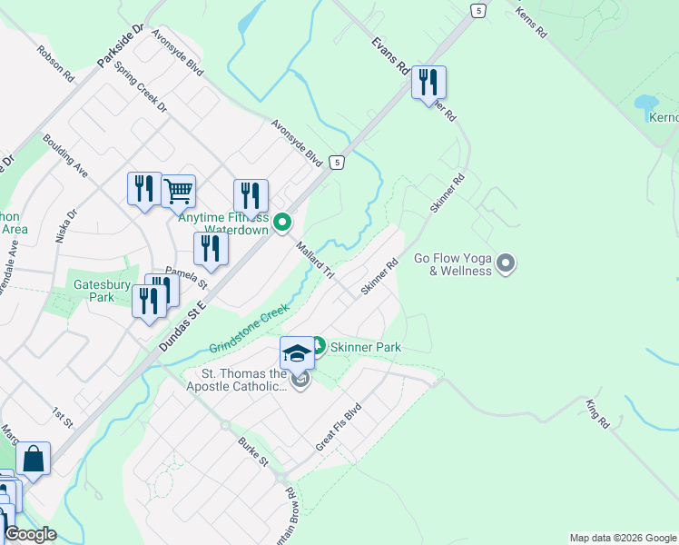 map of restaurants, bars, coffee shops, grocery stores, and more near 303 Humphrey Street in Hamilton