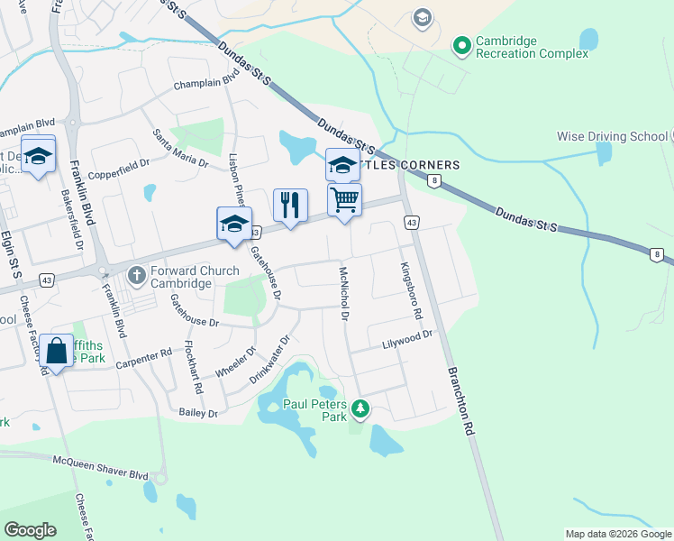 map of restaurants, bars, coffee shops, grocery stores, and more near 23 West Point Road in Cambridge